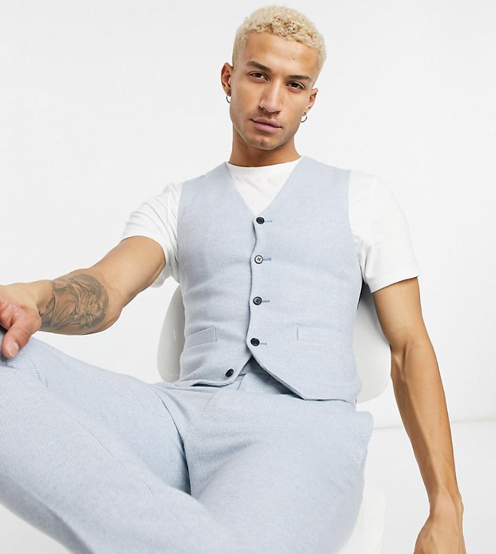 Asos Design Wedding Super Skinny Wool Mix Suit Vest In Denim Blue Twill-blues