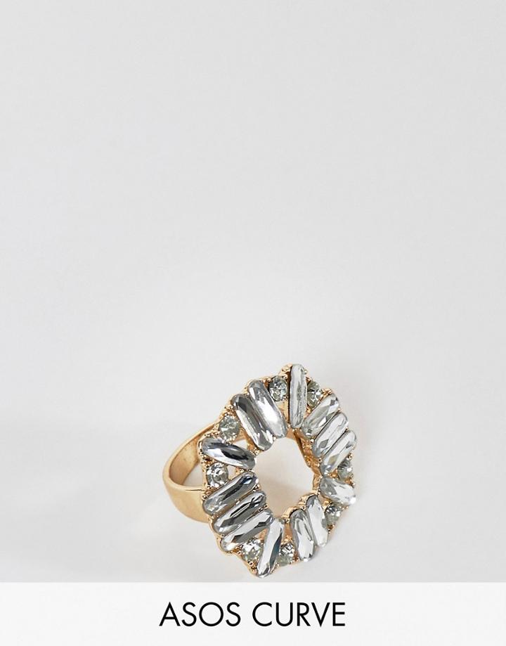 Asos Design Curve Exclusive Ring With Square Jewel Design In Gold - Gold