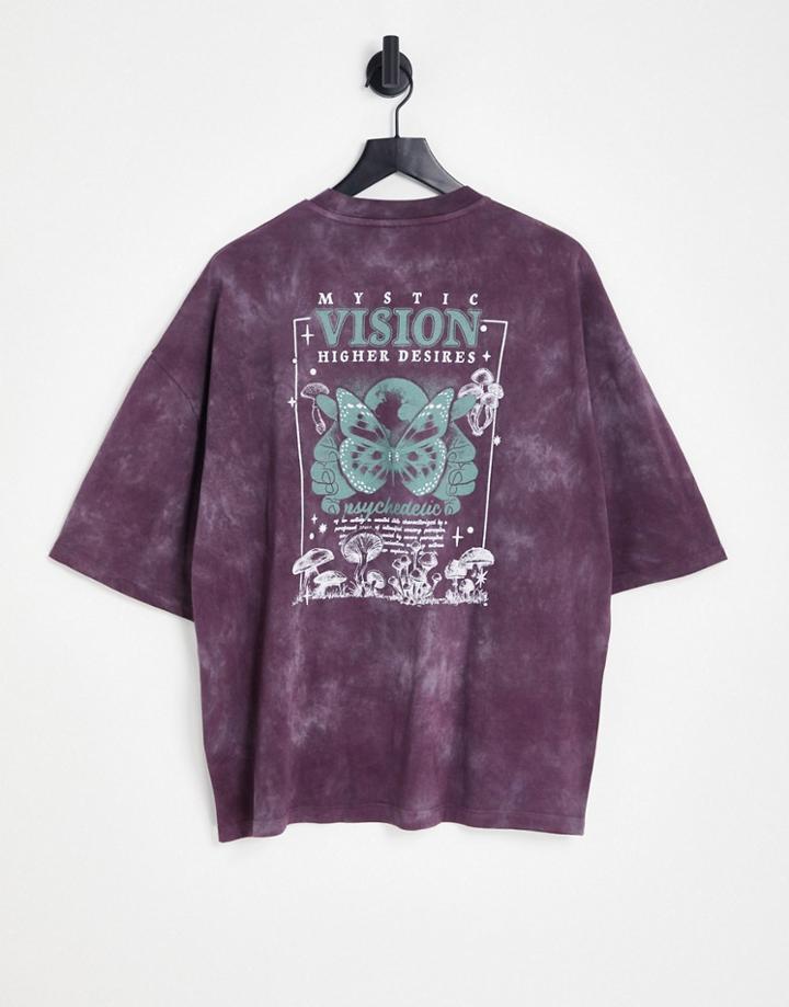 Asos Design Oversized T-shirt In Washed Purple With Mystic Back Print