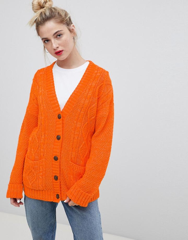 Daisy Street Boyfriend Cardigan In Cable Knit - Orange