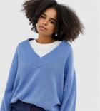 Monki V-neck Sweater In Blue