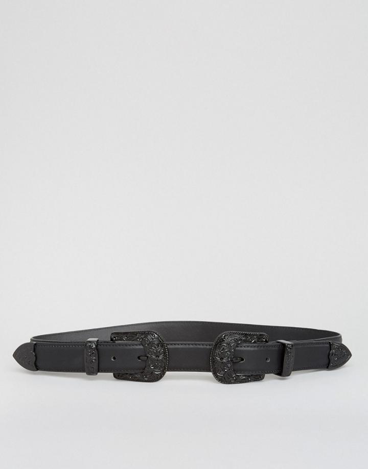 Pieces Western Belt With Black Metal Work - Black