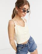Brave Soul Kate Ruffle Strap Crop Top In Yellow Stripe