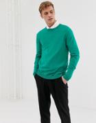 Asos Design Cotton Sweater In Green - Green