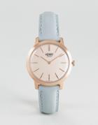 Henry London Leather Watch In Blue 34mm - Blue