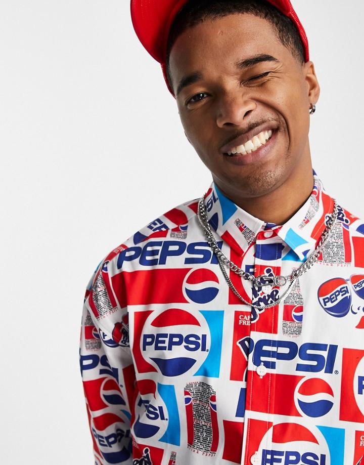 Asos Design 90s Oversized Shirt With Pepsi Print-navy