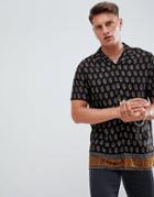 Asos Design Regular Fit Crinkle Paisley Shirt With Border Hem In Black - Black