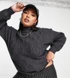 Simply Be Roll Neck Cable Sweater In Charcoal Heather-gray