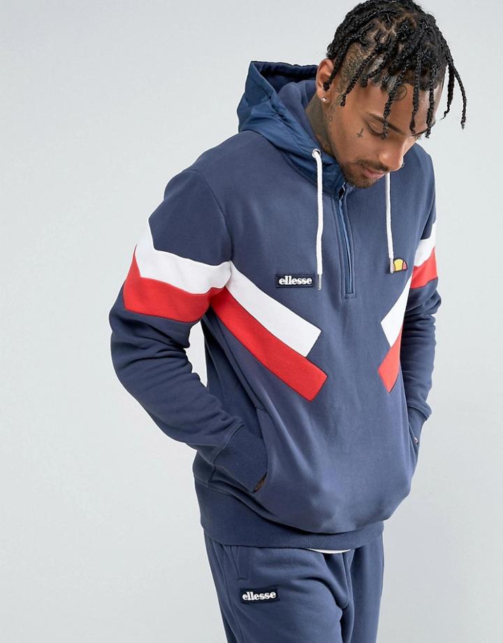 Ellesse 1/4 Zip Hoodie With Panels - Navy