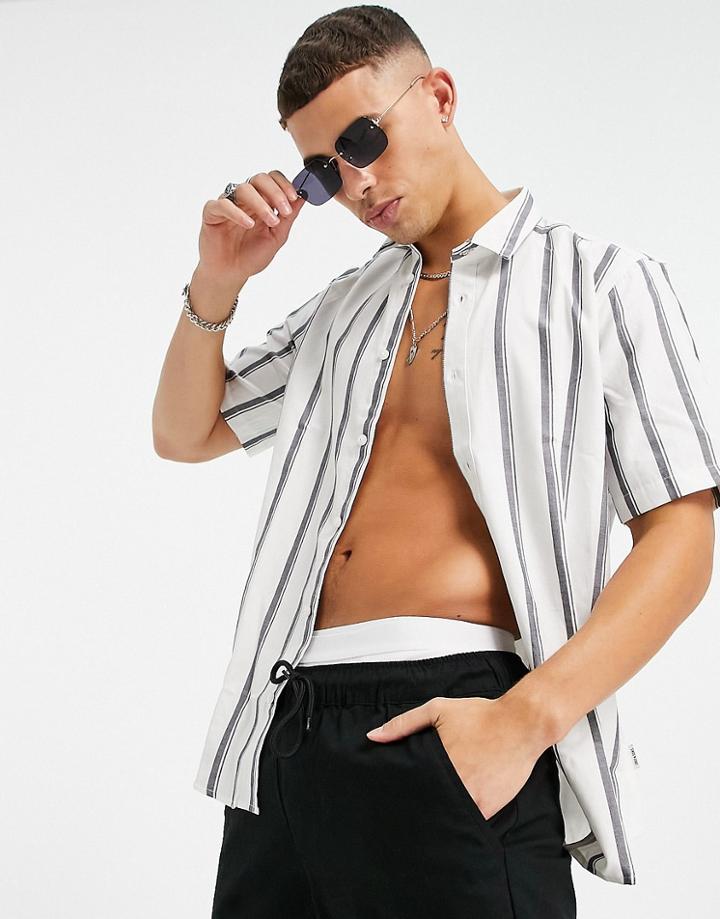 Only & Sons Vertical Stripe Shirt With Short Sleeves In White