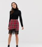 Asos Design Tall Plaid Mini Wrap Skirt With Fringe Hem