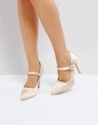 True Decadence Nude Satin Pearl Detail May Jane Heeled Shoes - Pink