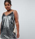 Asos Design Curve All Over Sequin Cami Mini Dress - Silver