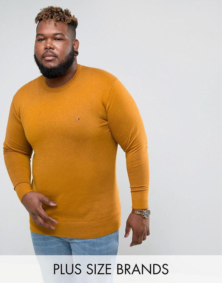 Tommy Hilfiger Plus Crew Neck Sweater Cotton Silk In Camel Beige - Beige