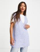 Envii Knitted Vest With Button Detail In Blue-blues