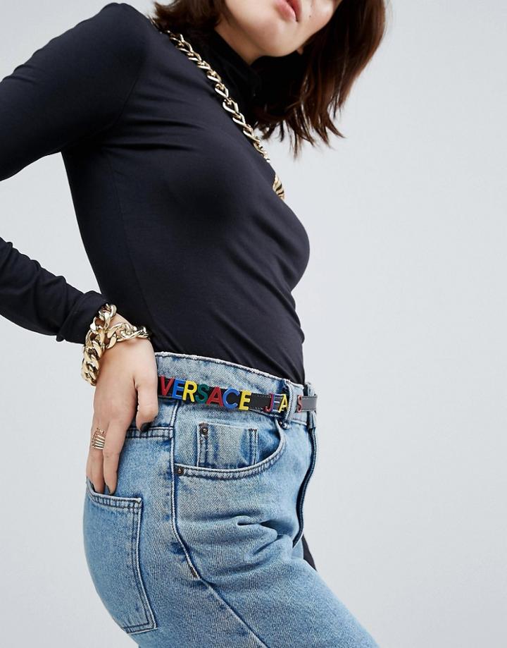 Versace Jeans Belt With Lettering In Black - Black