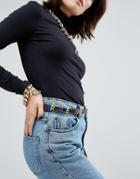 Versace Jeans Belt With Lettering In Black - Black