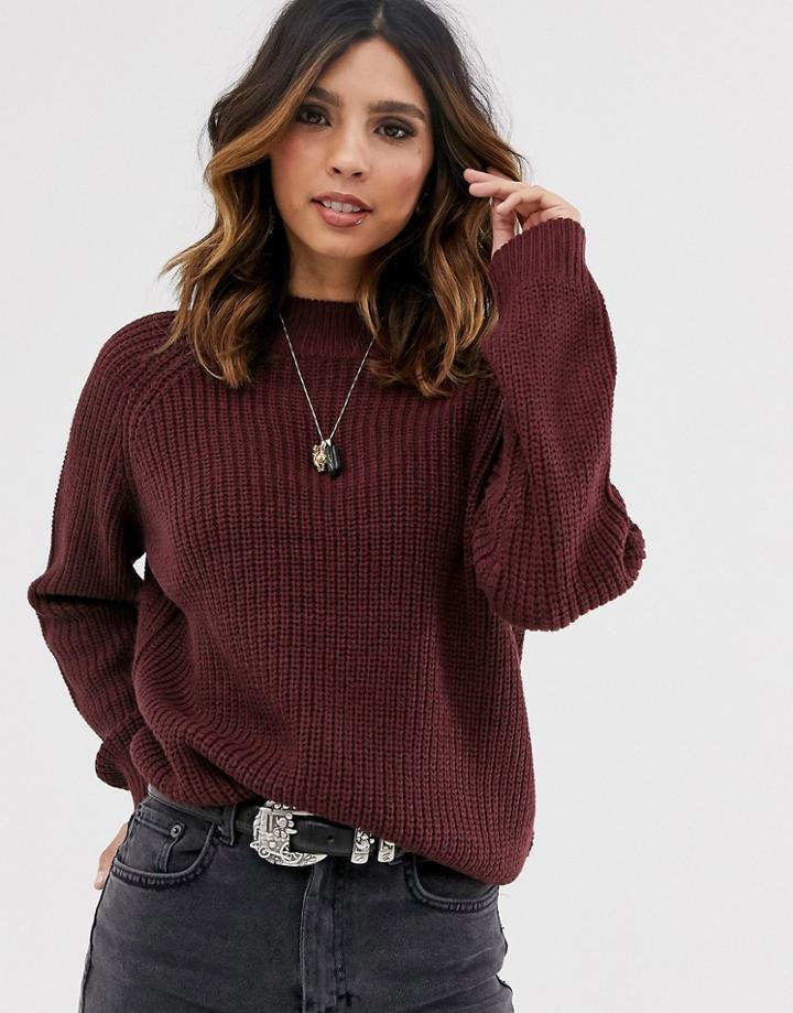 Vero Moda High Neck Ribbed Sweater In Burgundy