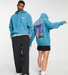 Collusion Unisex Oversized Hoodie With Graphic Back Print In Blue - Part Of A Set-blues