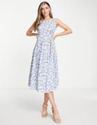 Trendyol Printed Tie Back Dress In Blue