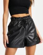 Topshop Faux Leather Jogger Short In Black