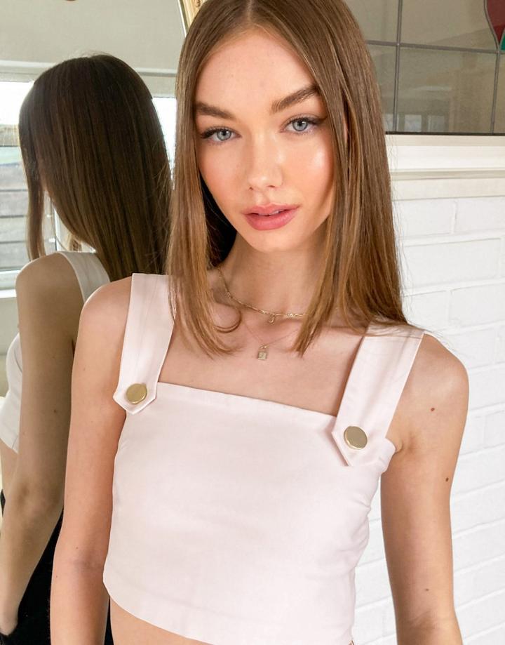 Vesper Square Neck Crop Top In Ice Pink-white