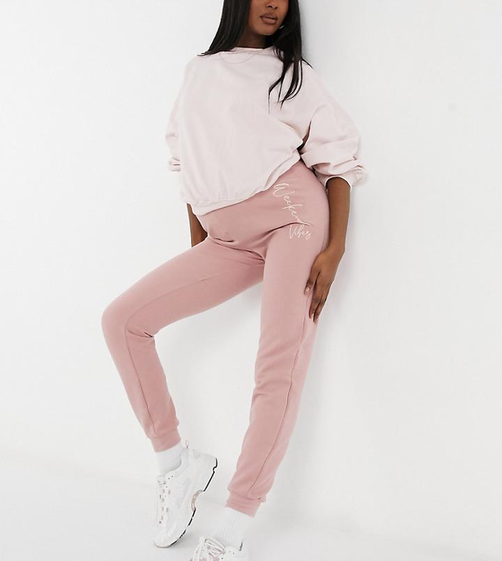 New Look Maternity Lounge Set Weekend Vibes Slogan Sweatpants In Pink