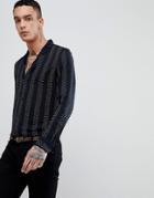 Allsaints Revere Collar Shirt With Vertical Stripe - Navy