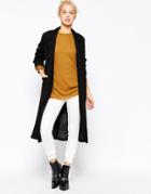Monki Double Breasted Long Line Coat - Black