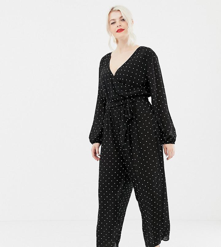 Asos Design Curve Jumpsuit With Wrap In Spot - Multi