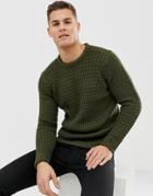 Brave Soul Premium Heavy Weight Chunky Waffle Knit Sweater-green