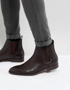 Asos Chelsea Boots In Brown Faux Leather With Panel Detail - Brown