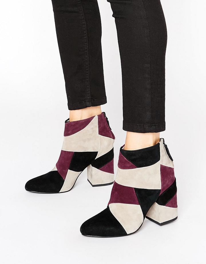Senso Jessica Wine Leather Patchwork Heeled Boots - Red