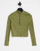 Asos Design Top With Zip And High Neck In Space Dye-green