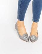 London Rebel Jewel Trim Point Slipper Shoes - Nude