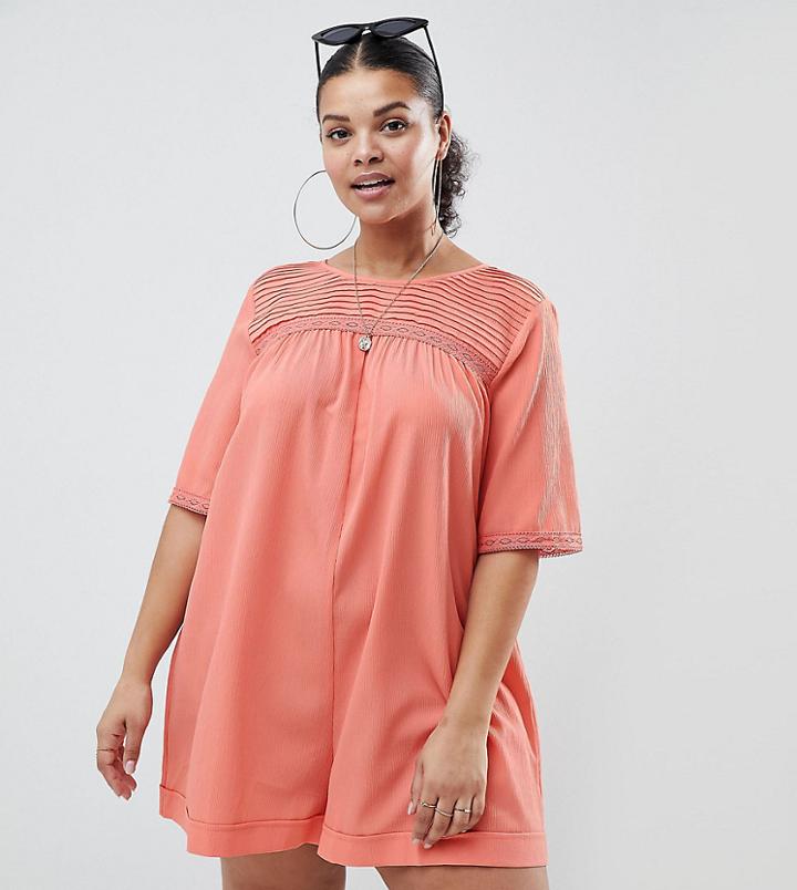 Asos Design Curve Smock Romper - Pink