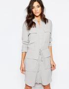 Warehouse Utility Shirt Dress With Drawstring Waist - Gray