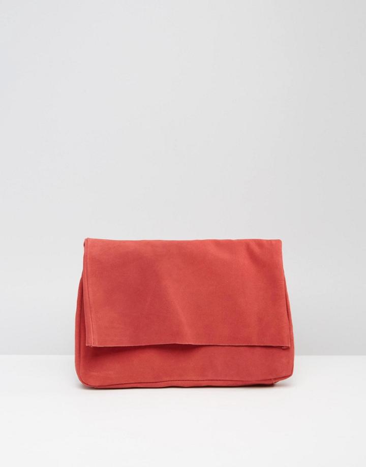 Pieces Suede Fold Over Clutch Bag - Red