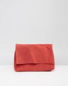 Pieces Suede Fold Over Clutch Bag - Red