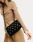 My Accessories London Boxy Cross Body Bag In Black Suedette With Eyelet Detail