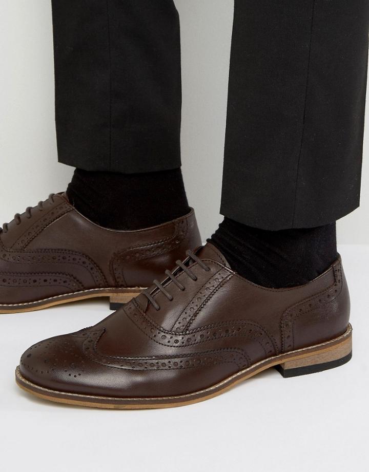 Dune Braker Brogues In Brown Leather - Brown