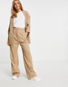 Stradivarius Wide Leg Relaxed Dad Pants In Beige Pinstripe - Part Of A Set-neutral