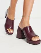 Glamorous Chunky Croc Mules In Burgundy-red