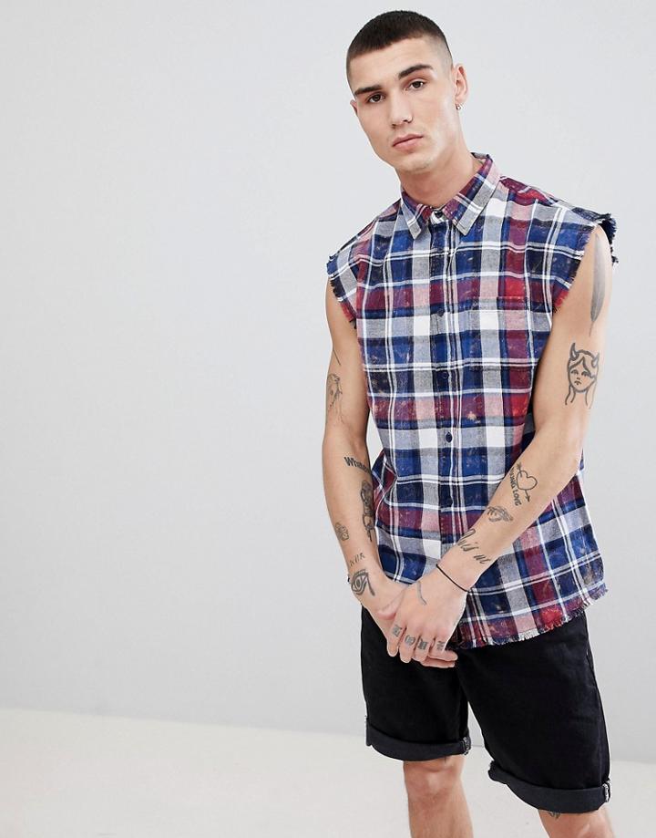 Another Influence Sleeveless Check Shirt - Blue