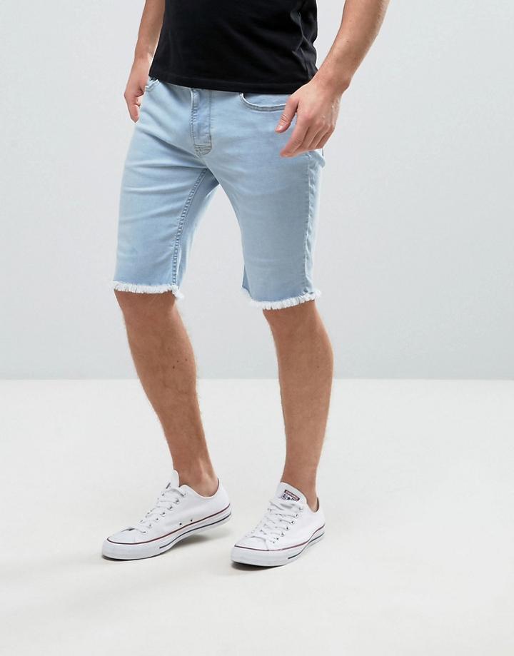 Hoxton Denim Raw Hem Shorts In Ice Wash Blue - Blue