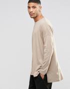 Asos Extreme Oversized Long Sleeve T-shirt In Beige - Beige
