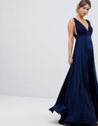 City Goddess Maxi Dress With Extreme Pleated Detail - Navy