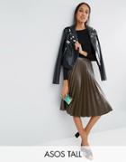 Asos Tall Pleated Leather Look Midi Skirt - Green