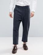 Asos Drop Crotch Cropped Herringbone Pants With Heavy Turn Up - Blue