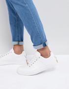 Asos Design Sneakers In White With Back Lace And Gold Details - White